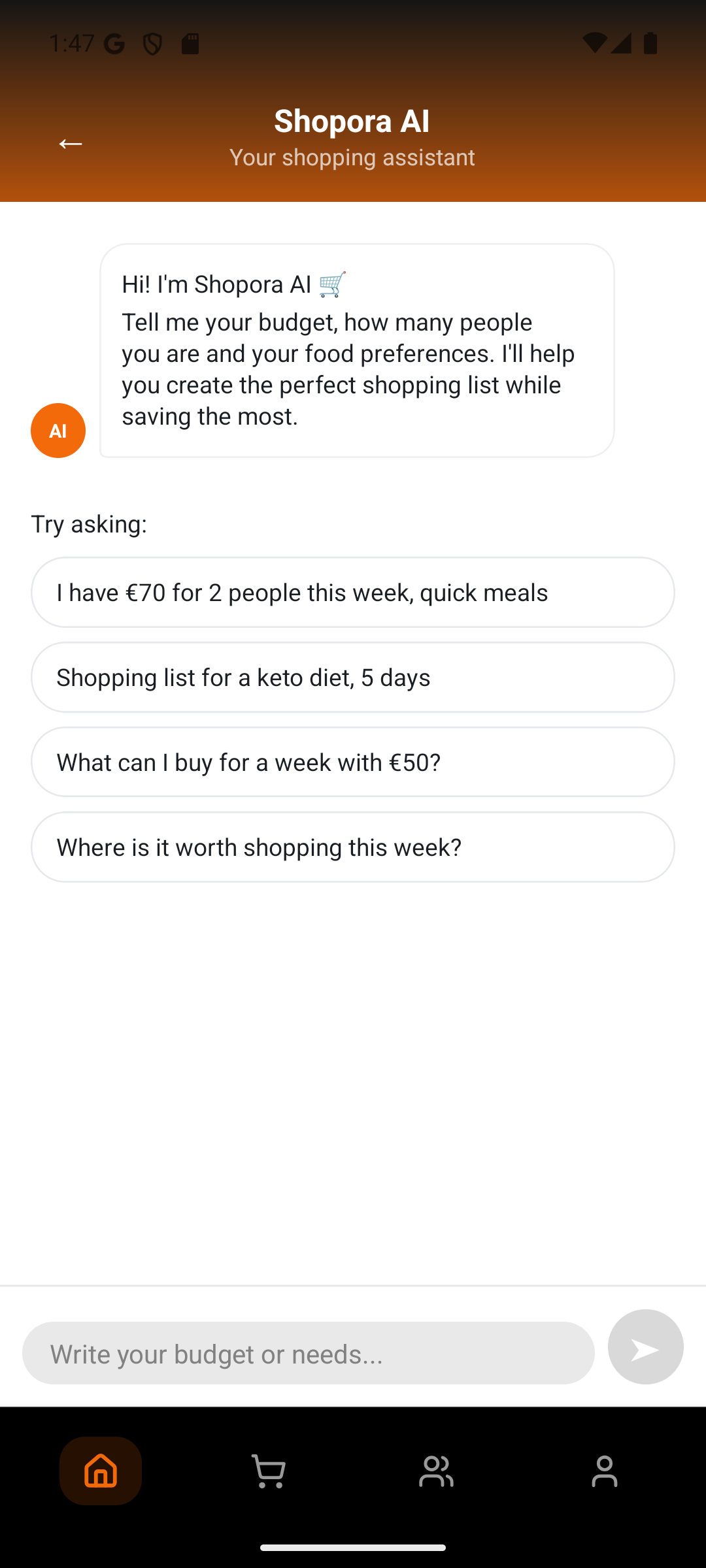 Shopora AI Assistant Schermata